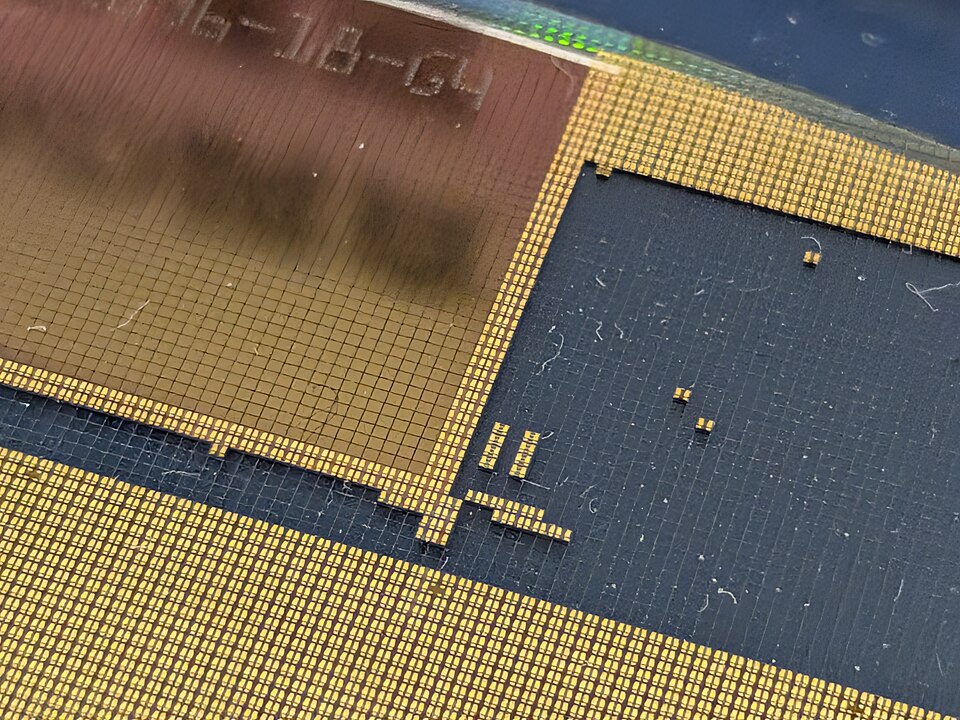 Detail of a silicon microchip wafer, photographed by Syced.